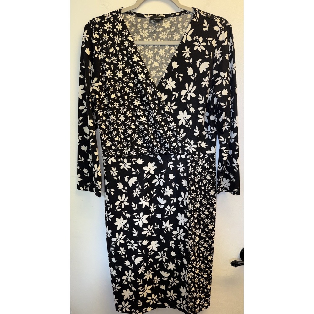 Talbots Bicolor Ditsy Wrap Jersey Dress Medium Floral Faux-Wrap Midi Workwear